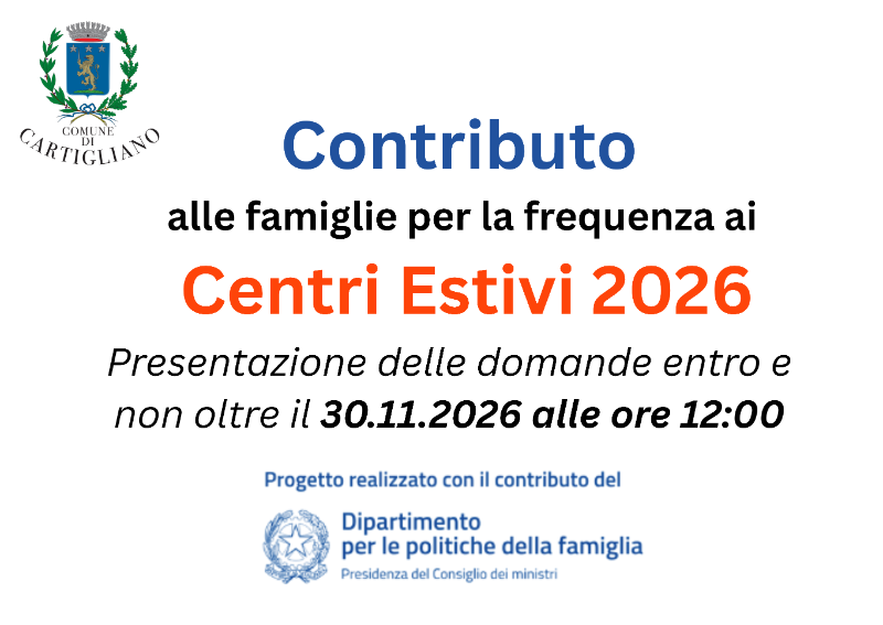 Contributo alle famiglie per la frequenza ai Centri Estivi 2026